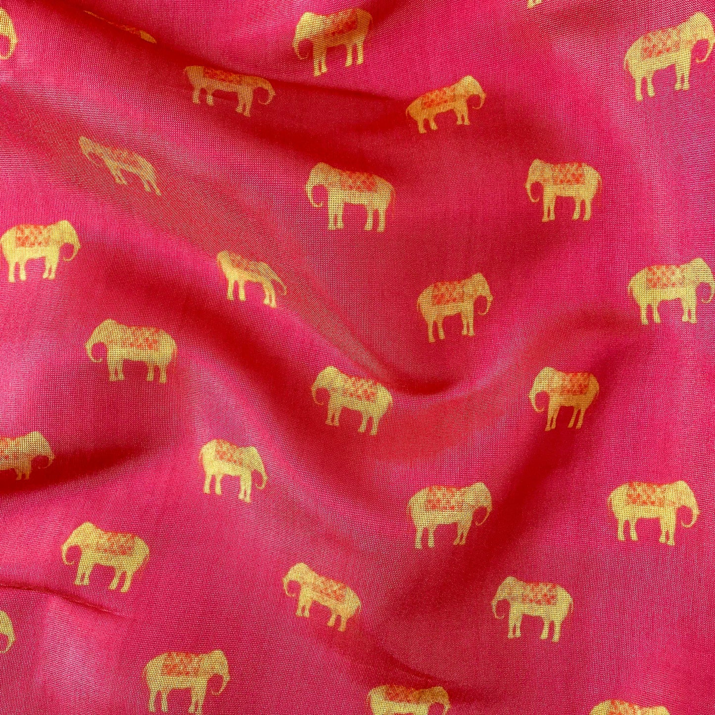 Tissue Silk Fabric Fabric Blush Pink & Yellow Mini Elephants Printed Tissue Silk Fabric (Width 40 Inches)