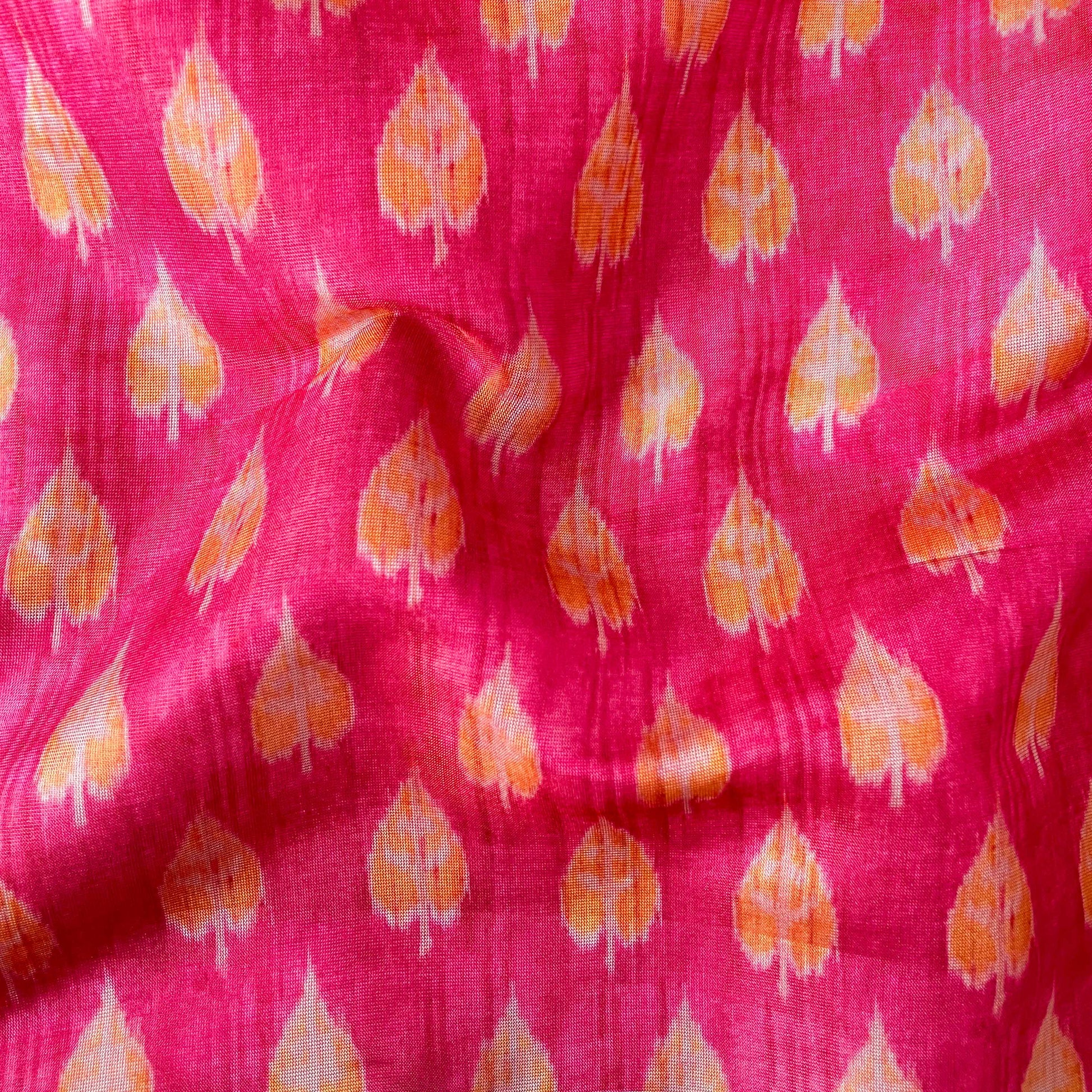 Tissue Silk Fabric Fabric Bright Pink & Orange Abstract Leaves Printed Tissue Silk Fabric (Width 40 Inches)