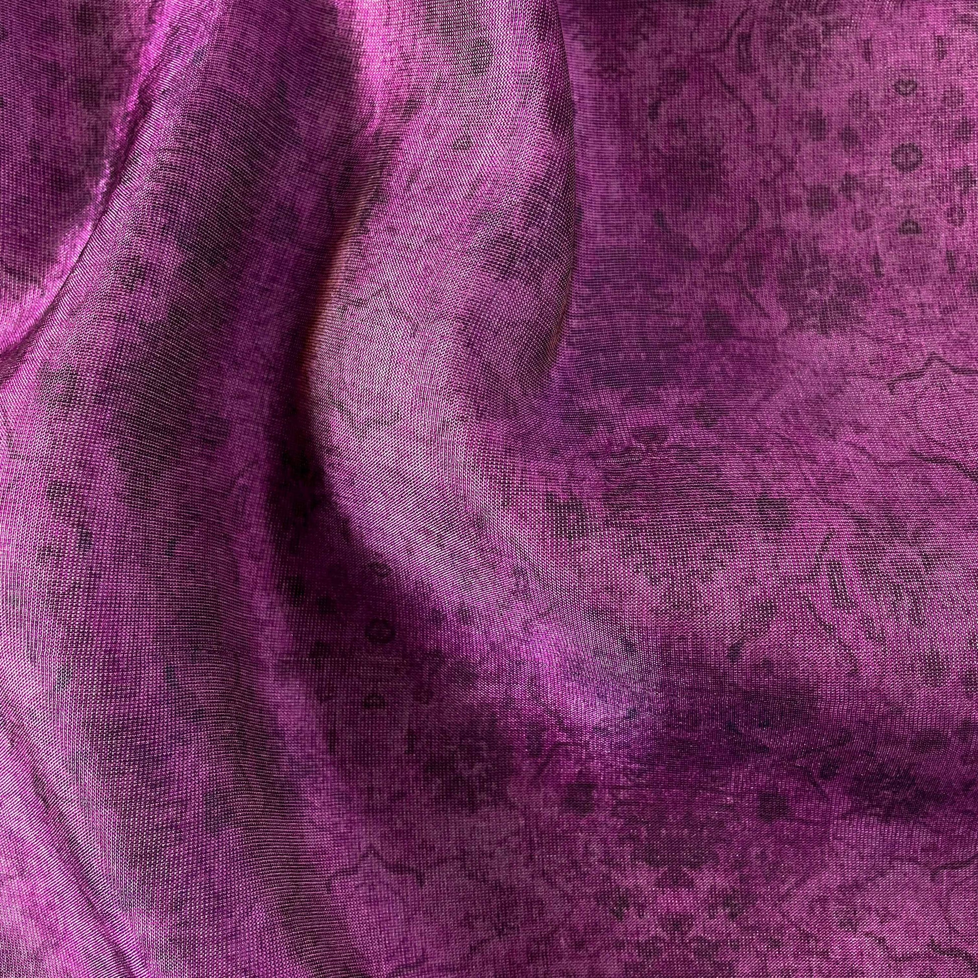 Tissue Silk Fabric Fabric Deep Purple Vintage Texture Printed Tissue Silk Fabric (Width 40 Inches)