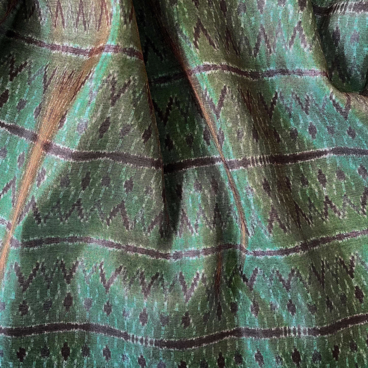 Tissue Silk Fabric Fabric Emerald Green & Black Tribal Art Printed Tissue Silk Fabric (Width 40 Inches)