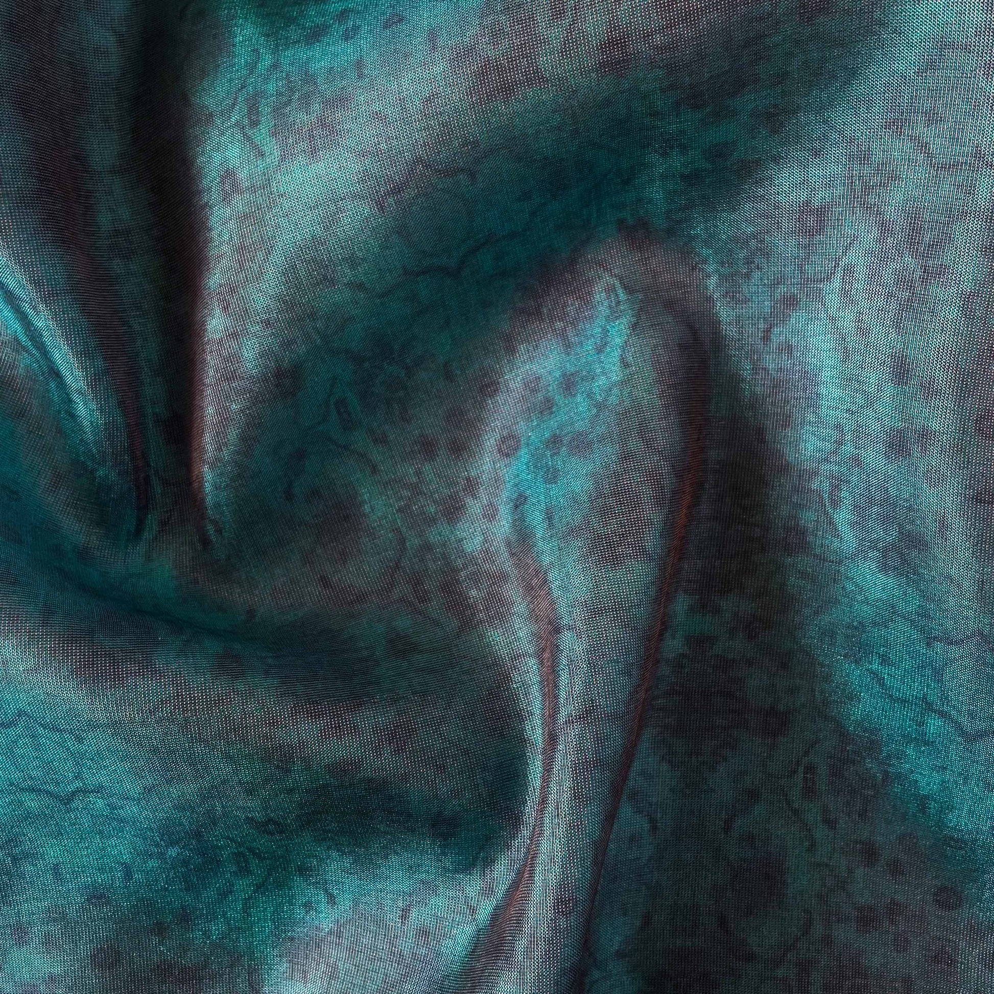 Tissue Silk Fabric Fabric Metallic Green Vintage Texture Printed Tissue Silk Fabric (Width 40 Inches)