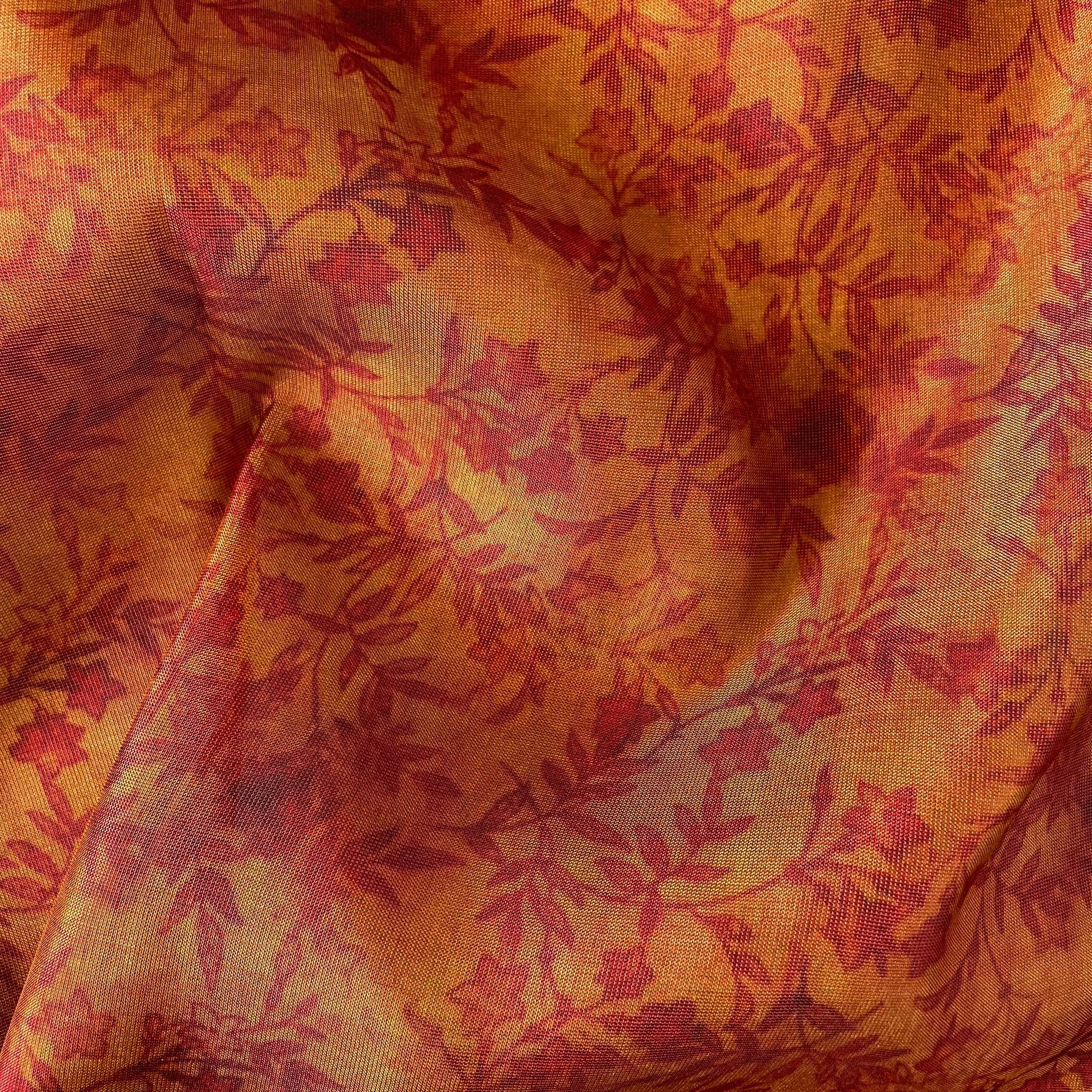 Tissue Silk Fabric Fabric Rust Orange Flower Garden Printed Tissue Silk Fabric (Width 40 Inches)