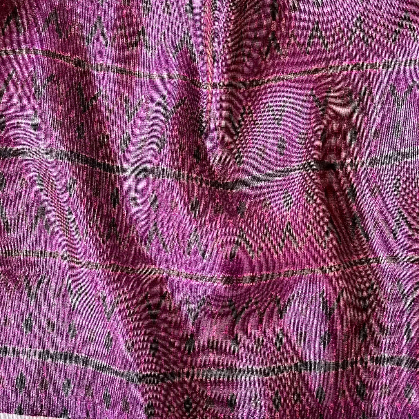 Tissue Silk Fabric Fabric Violet & Black Tribal Art Printed Tissue Silk Fabric (Width 40 Inches)