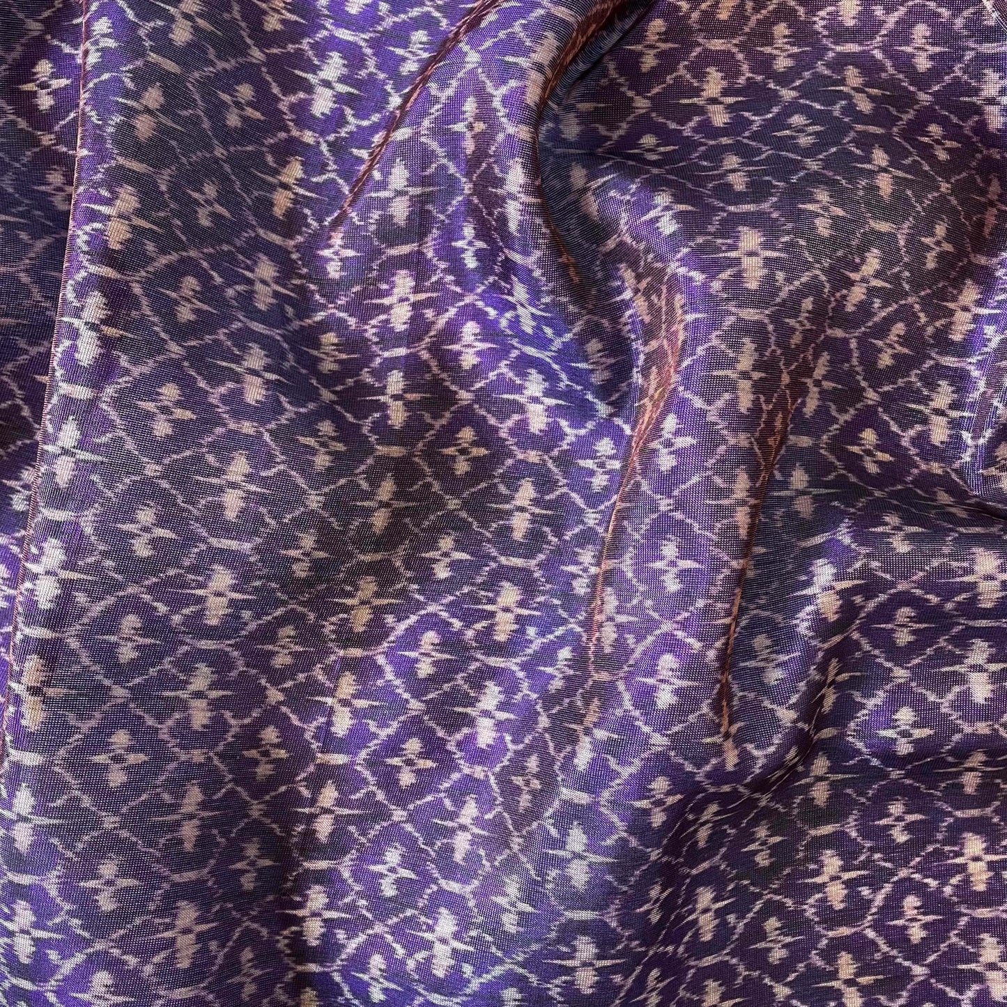 Tissue Silk Fabric Fabric Violet & Grey Ikat Printed Tissue Silk Fabric (Width 40 Inches)