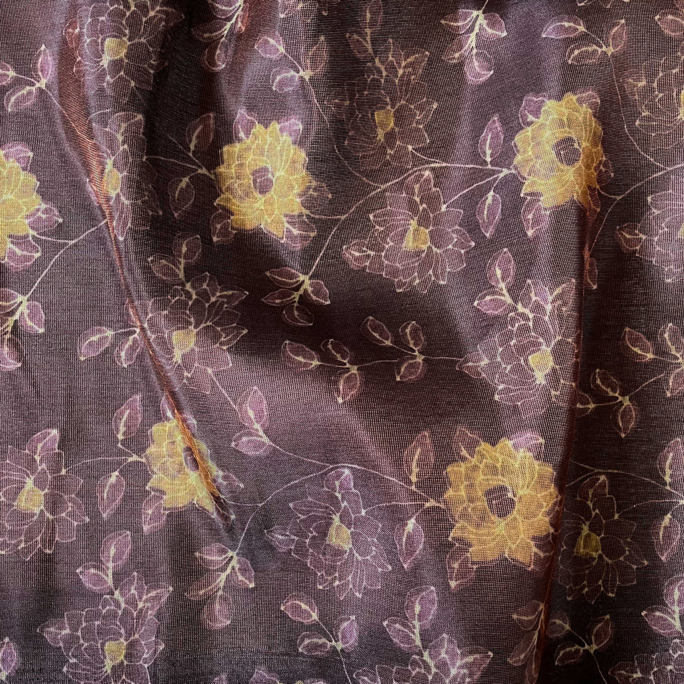 Tissue Silk Kurta Set Kurta Set Unisex Coffe Brown & Yellow | Flower Garden Printed Tissue Silk Kurta Fabric (3 Meters) | and Cotton Pyjama (2.5 Meters) | Unstitched Combo Set