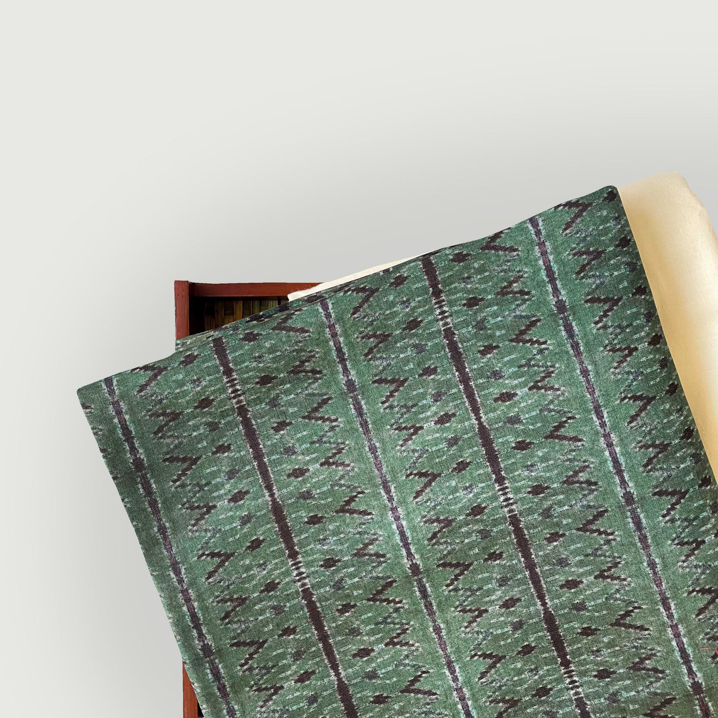 Tissue Silk Kurta Set Kurta Set Unisex Emerald Green & Black | Tribal Art Printed Tissue Silk Kurta Fabric (3 Meters) | and Cotton Pyjama (2.5 Meters) | Unstitched Combo Set