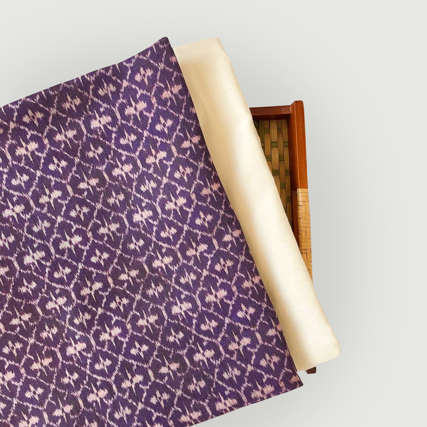 Tissue Silk Kurta Set Kurta Set Unisex  Violet & Grey | Ikat Printed Tissue Silk Kurta Fabric (3 Meters) | and Cotton Pyjama (2.5 Meters) | Unstitched Combo Set