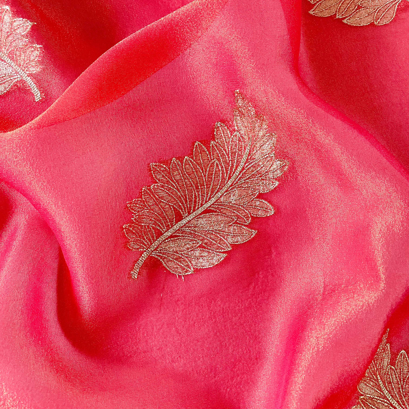 Tissue Silk Saree Saree (CUT PIECE) Sona Ruby Woven Pure Tissue Silk Fabric (Width 44 Inches)