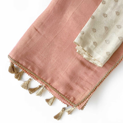 Tissue Silk Saree Saree Sona Golden Pink Pure Tissue Silk Saree Set (2 Piece)