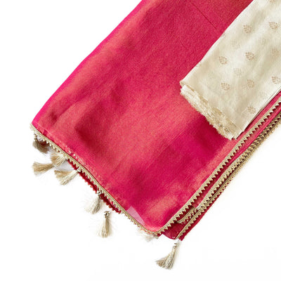 Tissue Silk Saree Saree Sona Golden Rose Pink Pure Tissue Silk Saree Set (2 Piece)