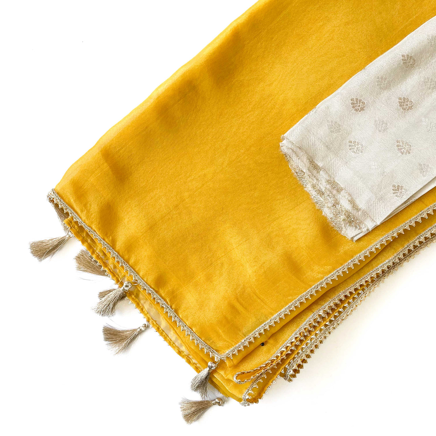 Tissue Silk Saree Saree Sona Golden Yellow Pure Tissue Silk Saree Set (2 Piece)