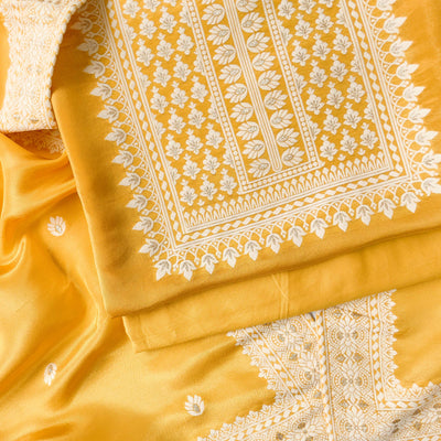 Tissue Silk Unstitched Suit Set Unstitched Suit Golden Yellow Nayaab Woven Pure Tissue Silk Unstitched Suit Set