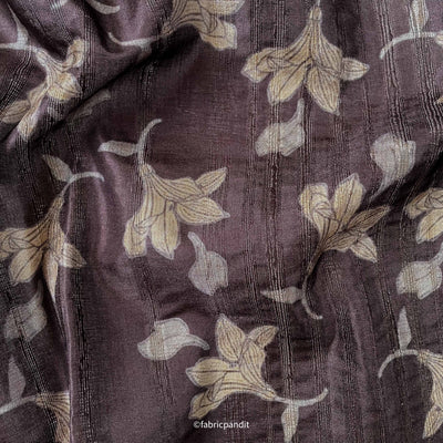 Tussar Silk Fabric Cut Piece (CUT PIECE) Coffee Brown Digital Printed Unstitched Tussar Silk Kurta Fabric (Width 44 Inches)