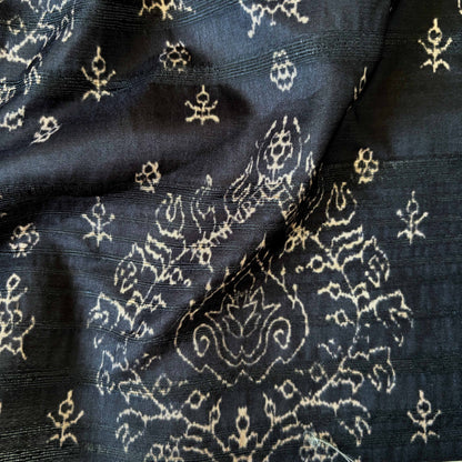 Tussar Silk Fabric Fabric Black Traditional Paan Digital Printed Tussar Silk Fabric (Width 44 Inches)