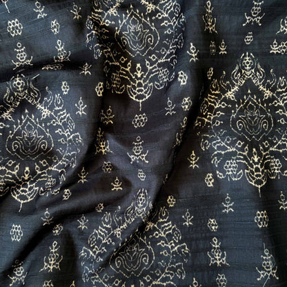 Tussar Silk Fabric Fabric Black Traditional Paan Digital Printed Tussar Silk Fabric (Width 44 Inches)