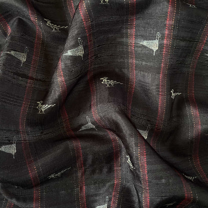 Tussar Silk Fabric Fabric Black Traditional Stripes Digital Printed Tussar Silk Fabric (Width 44 Inches)