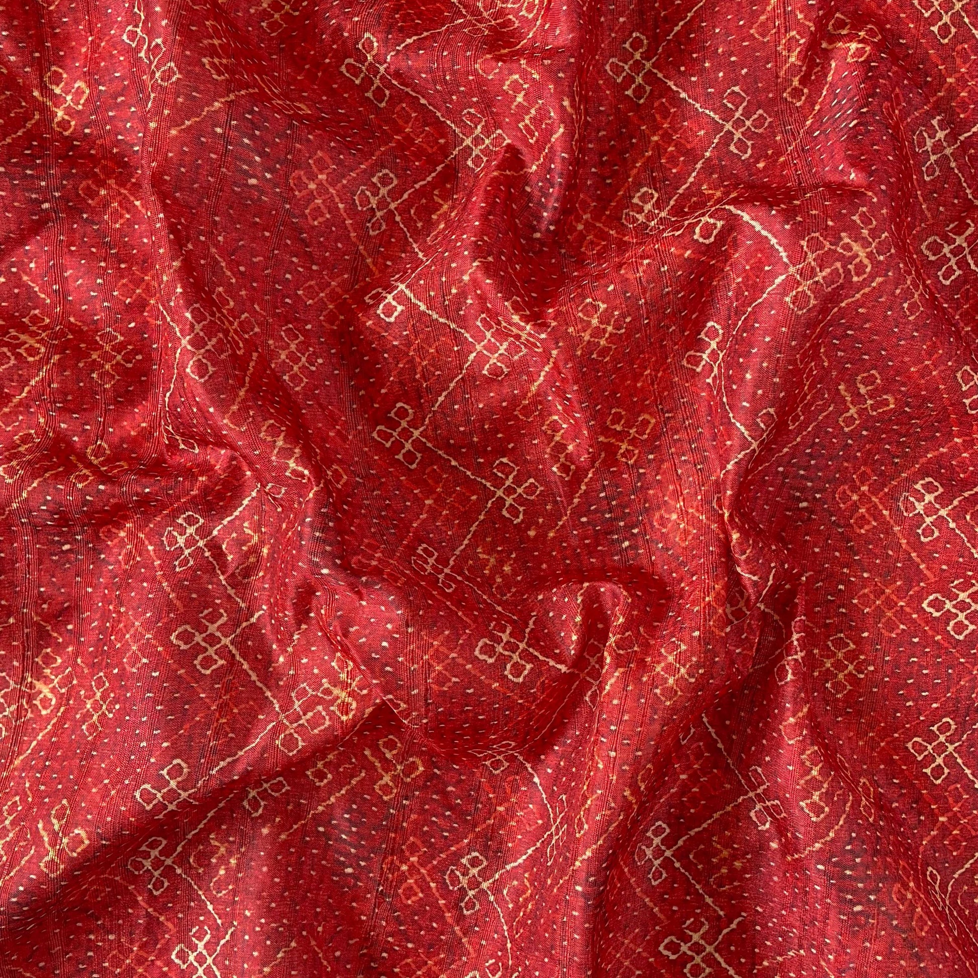 Tussar Silk Fabric Fabric Bright Red Bandhani Digital Printed Tussar Silk Fabric (Width 44 Inches)