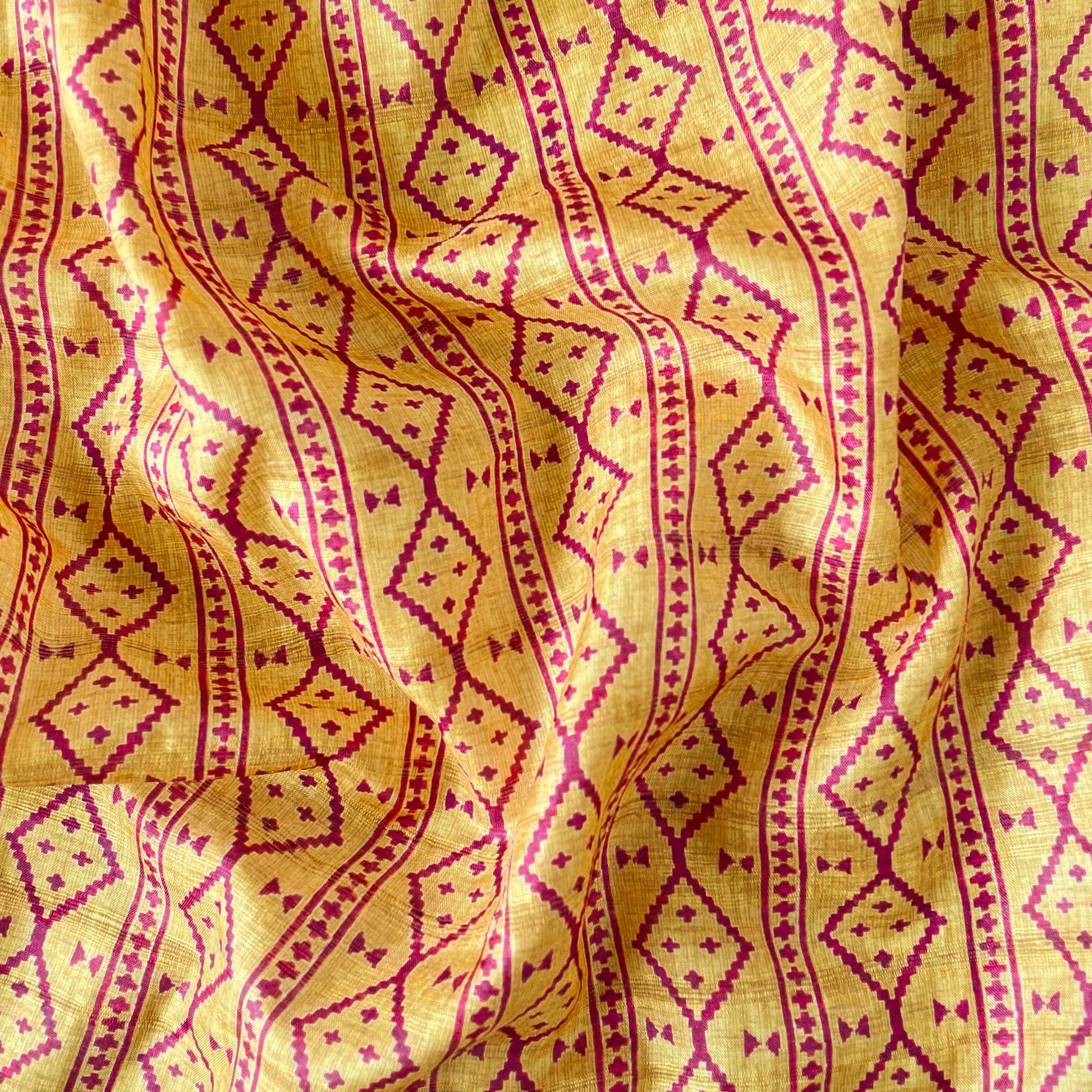 Tussar Silk Fabric Fabric Bright Yellow Tribal Stripes Digital Printed Tussar Silk Fabric (Width 44 Inches)