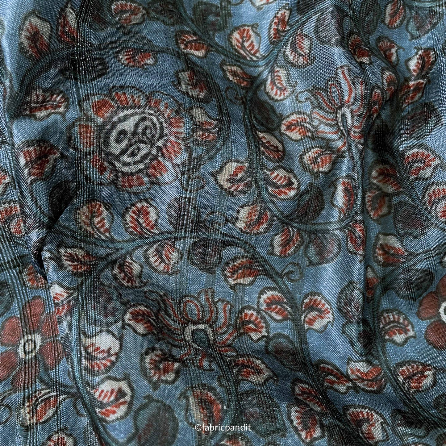 Tussar Silk Fabric Fabric Classic Blue Digital Printed Tussar Silk Fabric (Width 44 Inches)