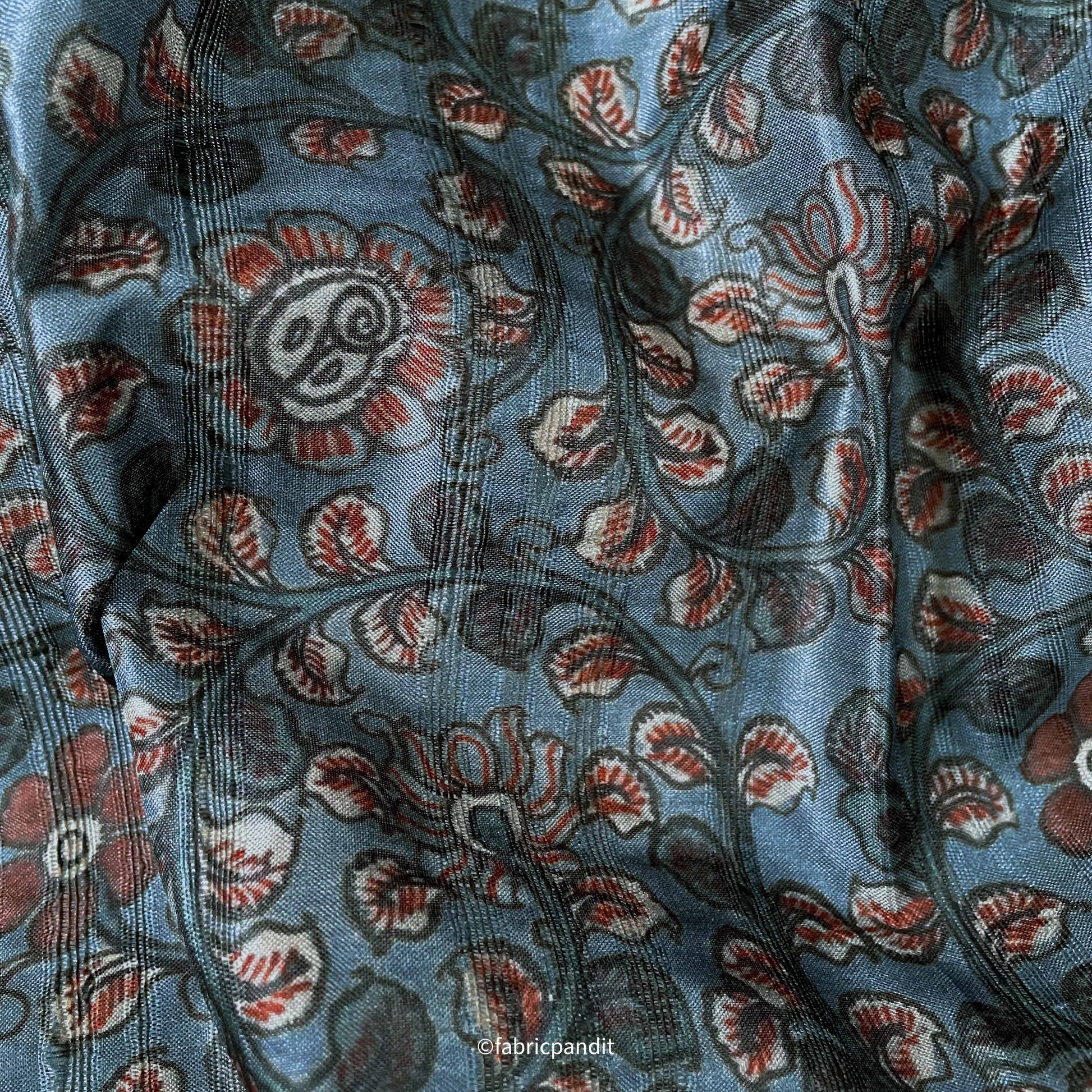 Tussar Silk Fabric Fabric Classic Blue Digital Printed Tussar Silk Fabric (Width 44 Inches)