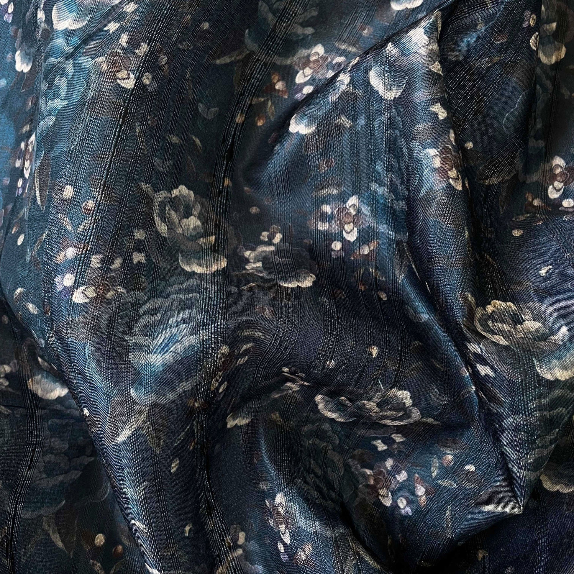 Tussar Silk Fabric Fabric Deep Blue Nidhivan Digital Printed Tussar Silk Fabric (Width 44 Inches)