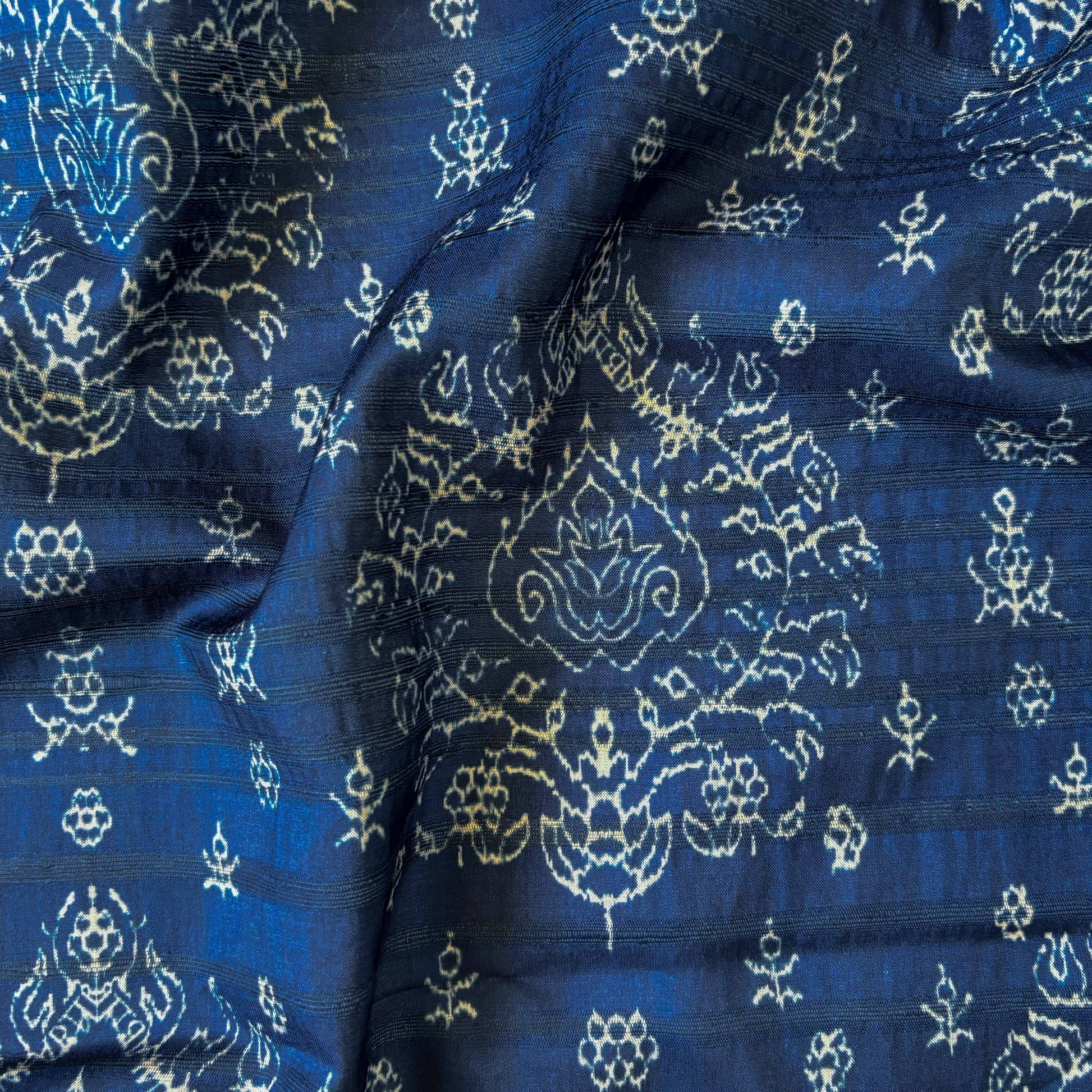 Tussar Silk Fabric Fabric Deep Blue Traditional Paan Digital Printed Tussar Silk Fabric (Width 44 Inches)