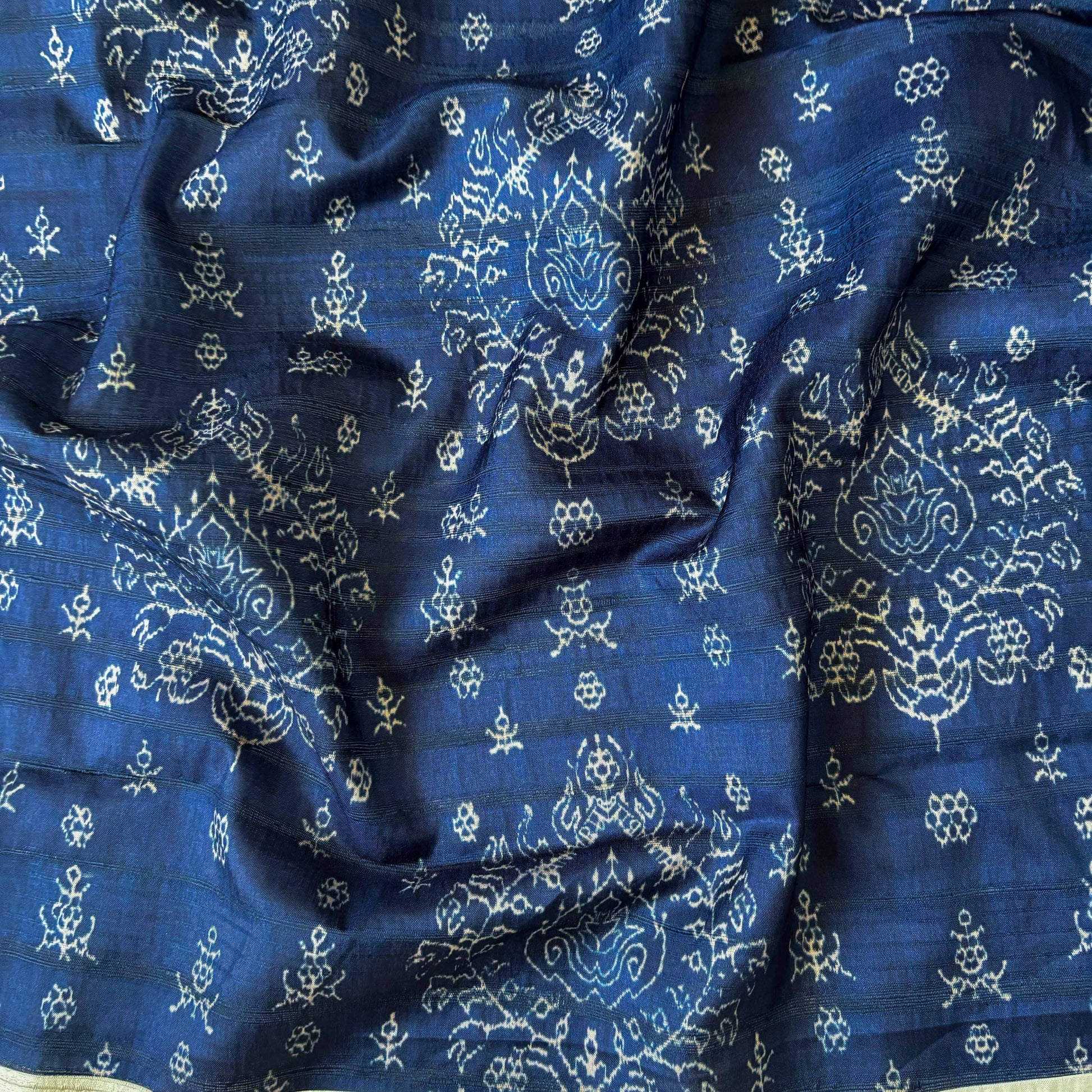 Tussar Silk Fabric Fabric Deep Blue Traditional Paan Digital Printed Tussar Silk Fabric (Width 44 Inches)