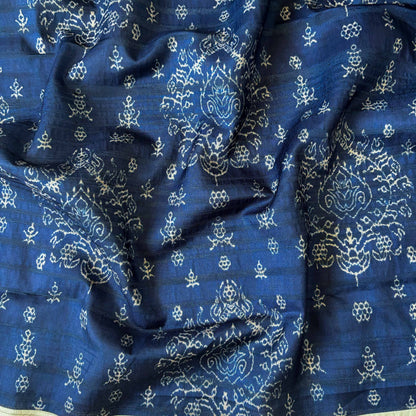 Tussar Silk Fabric Fabric Deep Blue Traditional Paan Digital Printed Tussar Silk Fabric (Width 44 Inches)