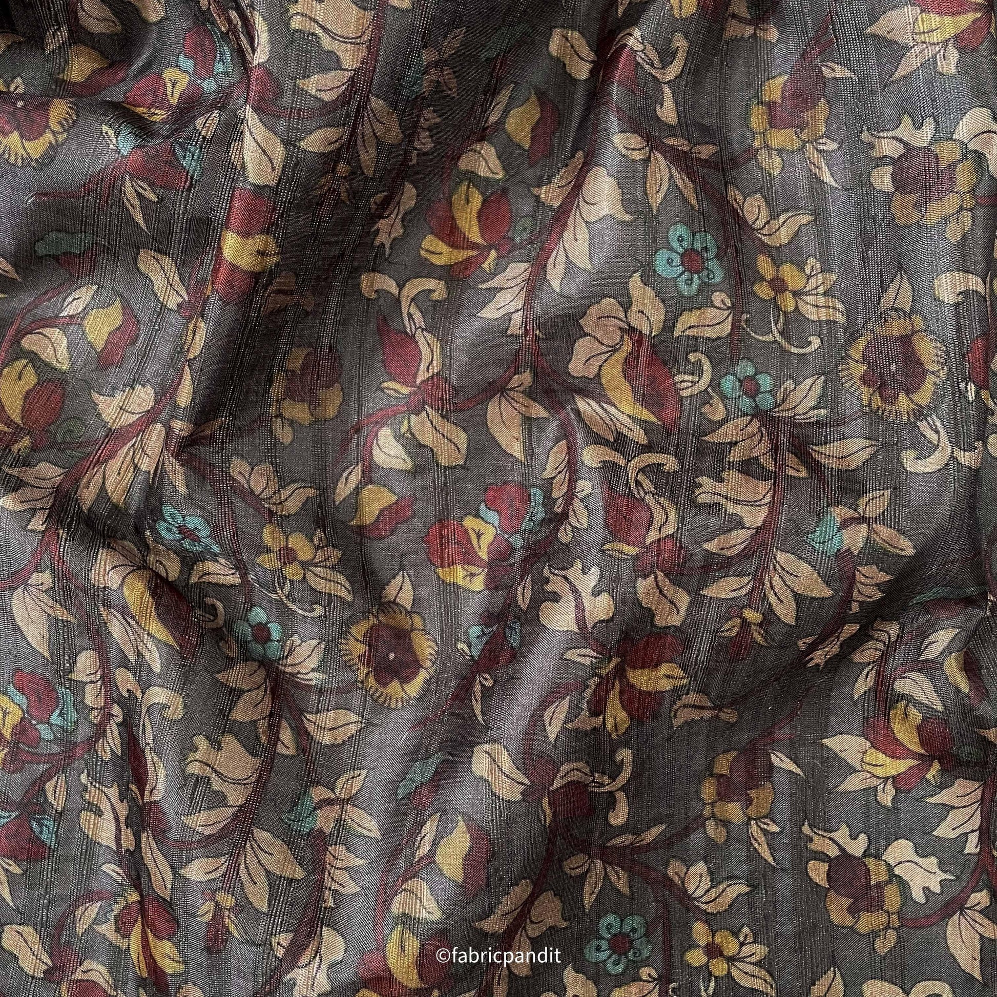 Tussar Silk Fabric Fabric Dusty Grey Digital Printed Tussar Silk Fabric (Width 44 Inches)