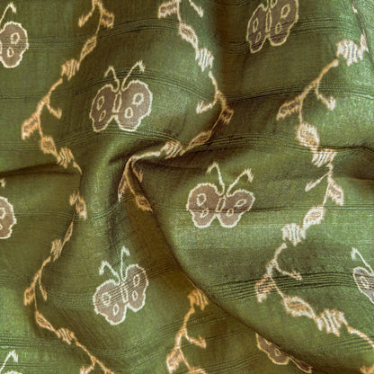 Tussar Silk Fabric Fabric Dusty Olive Abstract Butterfly Digital Printed Tussar Silk Fabric (Width 44 Inches)