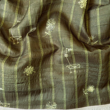 Tussar Silk Fabric Fabric Dusty Olive Abstract Stripes Digital Printed Tussar Silk Fabric (Width 44 Inches)