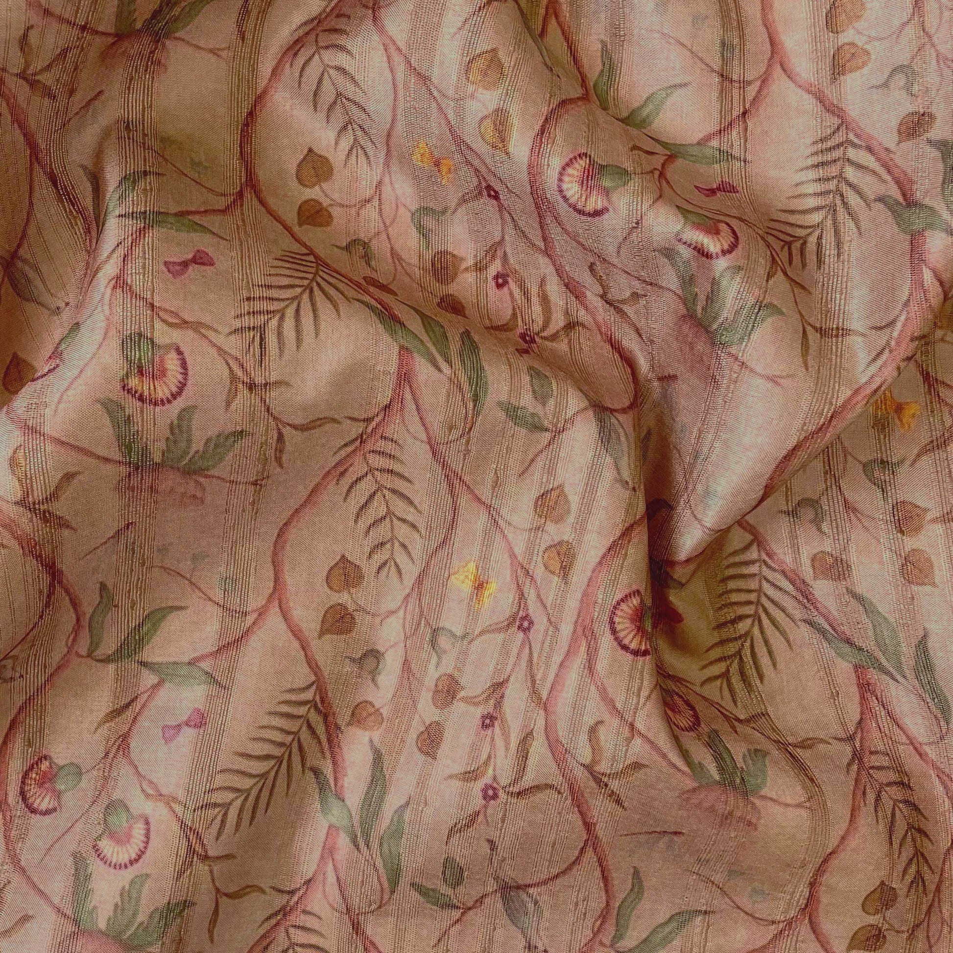 Tussar Silk Fabric Fabric Dusty Peach Nidhivan Digital Printed Tussar Silk Fabric (Width 44 Inches)