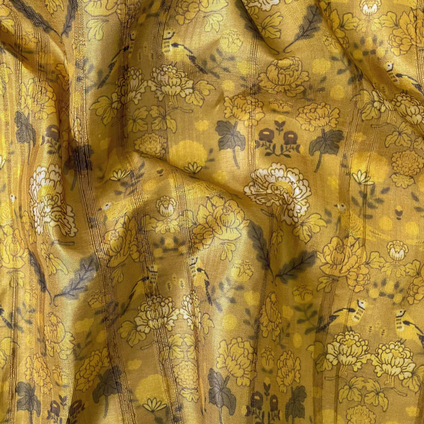 Tussar Silk Fabric Fabric Dusty Yellow Floral Digital Printed Tussar Silk Fabric (Width 44 Inches)