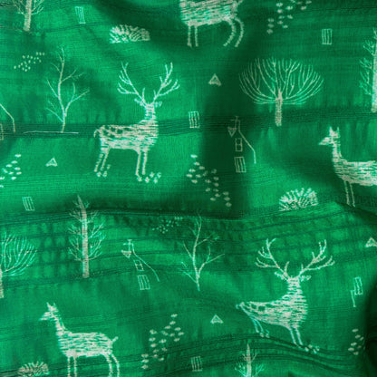 Tussar Silk Fabric Fabric Fresh Green & Off-White Warli Art Digital Printed Tussar Silk Fabric (Width 44 Inches)