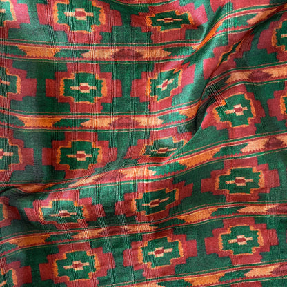 Tussar Silk Fabric Fabric Green Traditional Ikat Digital Printed Tussar Silk Fabric (Width 44 Inches)