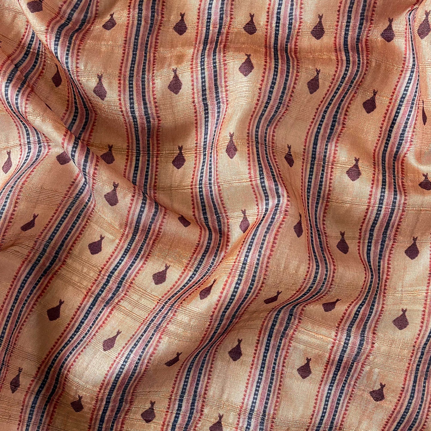 Tussar Silk Fabric Fabric Khaki Fish & Stripes Digital Printed Tussar Silk Fabric (Width 44 Inches)