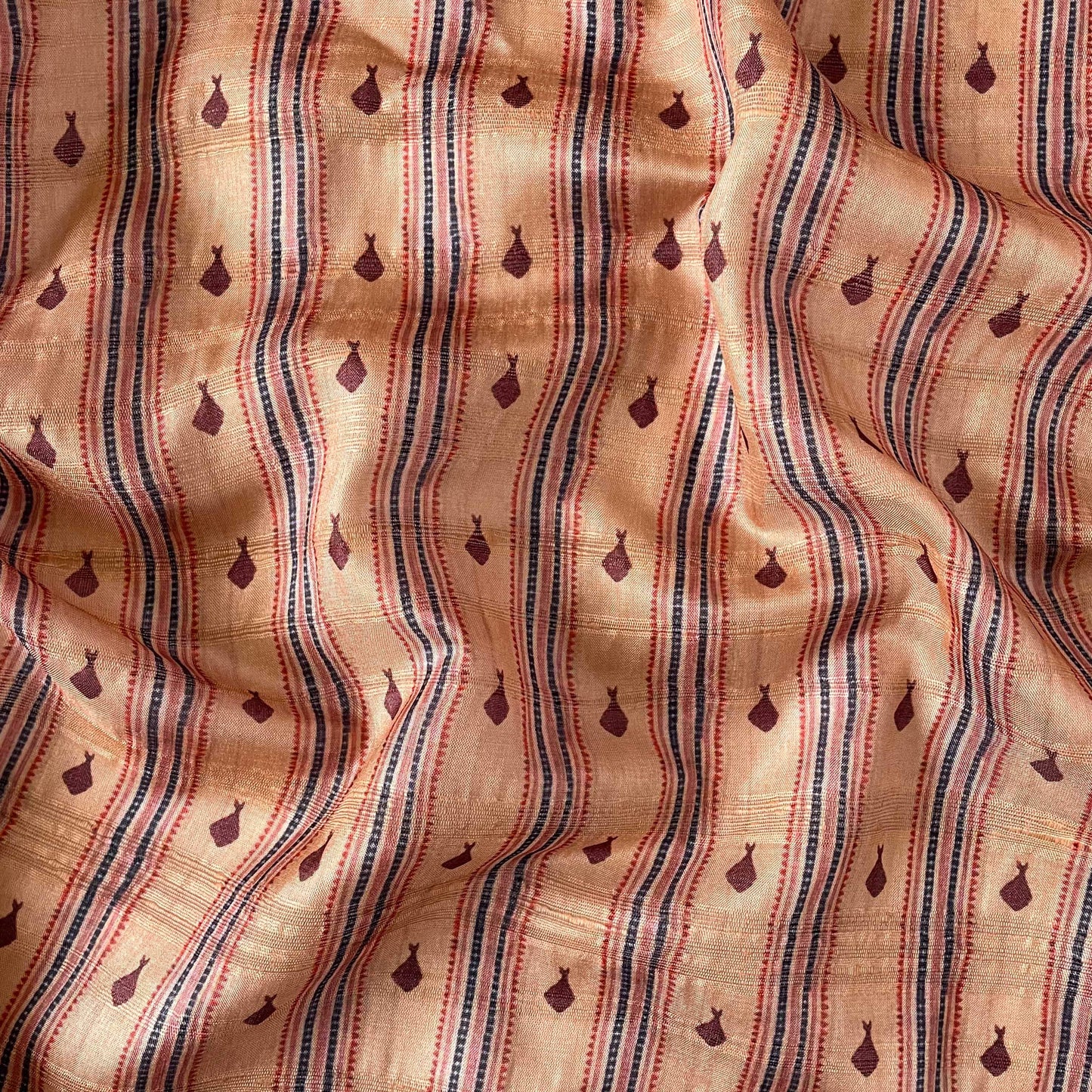 Tussar Silk Fabric Fabric Khaki Fish & Stripes Digital Printed Tussar Silk Fabric (Width 44 Inches)