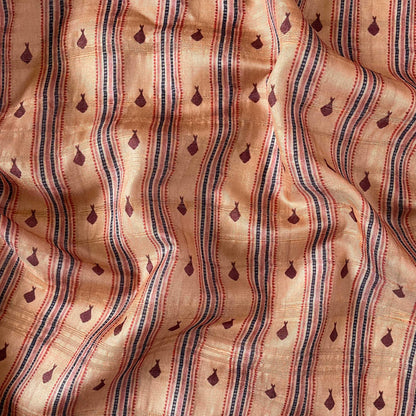 Tussar Silk Fabric Fabric Khaki Fish & Stripes Digital Printed Tussar Silk Fabric (Width 44 Inches)