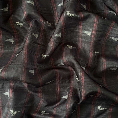 Tussar Silk Kurta Set Cut Piece (CUT PIECE) Black Traditional Stripes Digital Printed Tussar Silk Fabric (Width 44 Inches)