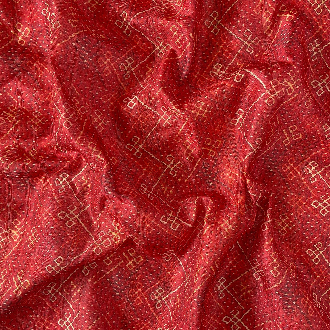 Tussar Silk Kurta Set Cut Piece (CUT PIECE) Bright Red Bandhani Digital Printed Tussar Silk Fabric (Width 44 Inches)