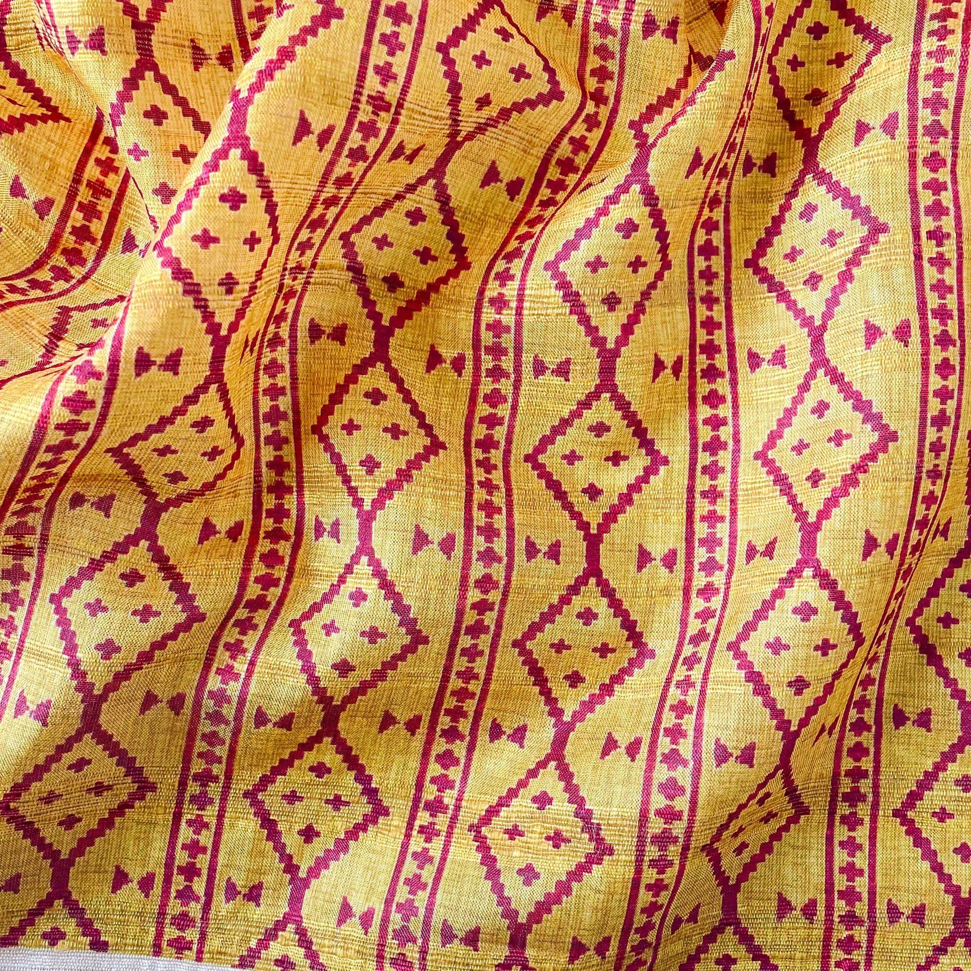 Tussar Silk Kurta Set Cut Piece (CUT PIECE) Bright Yellow Tribal Stripes Digital Printed Unstitched Tussar Silk Fabric (Width 44 Inches)