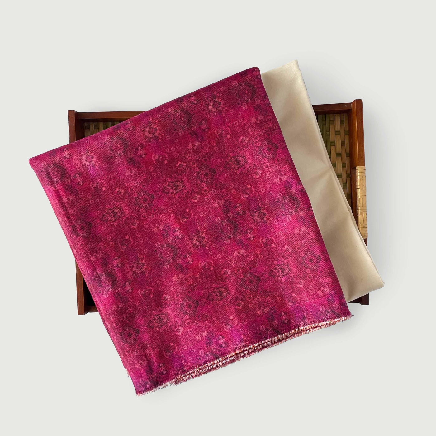 Tussar Silk Kurta Set Kurta Set Dusty Magenta | Arabian Delight Printed Tussar Silk Kurta Fabric (3 Meters) |  and Cotton Pyjama (2.5 Meters) | Unstitched Combo Set