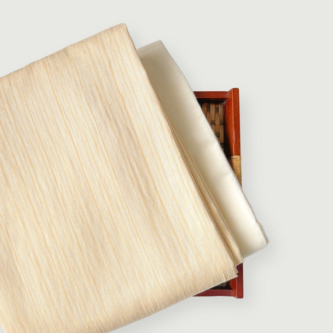 Tussar Silk Kurta Set Kurta Set Golden Khaki Stripes Woven Tussar Silk Kurta Fabric (3 Meters) | And Cotton Pyjama (2.5 Meters) | Unstitched Combo Set