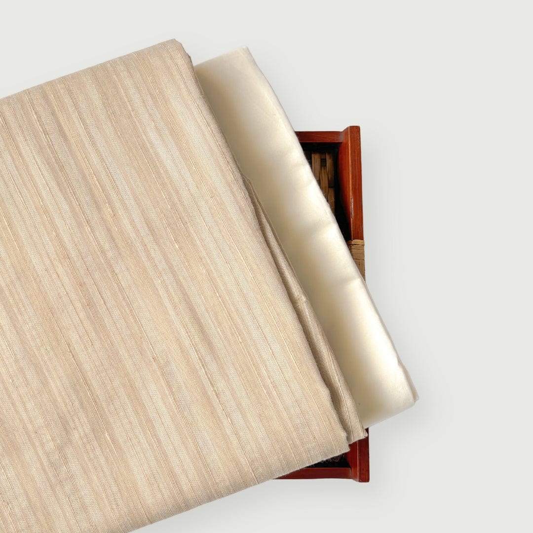 Tussar Silk Kurta Set Kurta Set Khaki Slubs Woven Tussar Silk Kurta Fabric (2.5 Meters) | And Cotton Pyjama (2.5 Meters) | Unstitched Combo Set