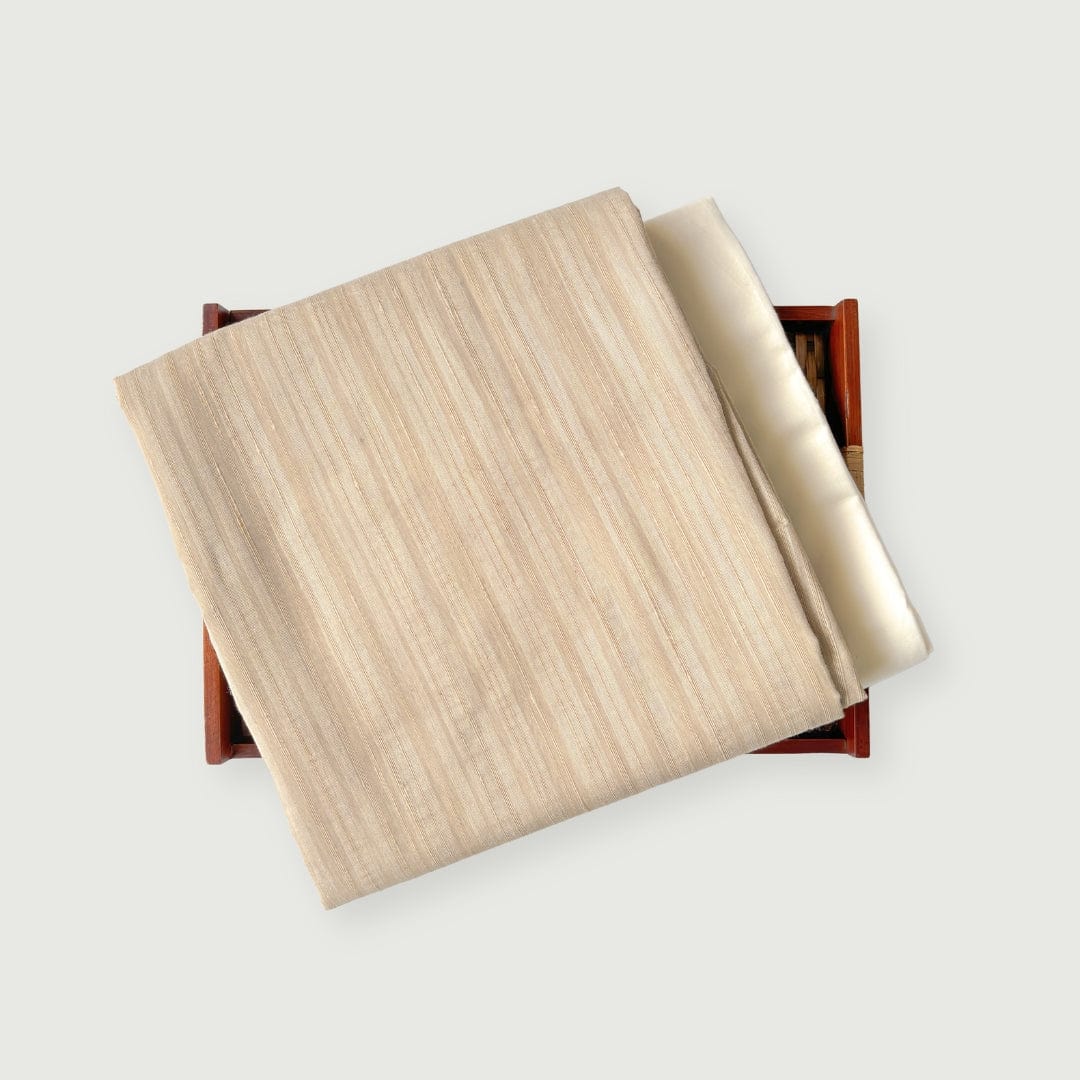 Tussar Silk Kurta Set Kurta Set Khaki Slubs Woven Tussar Silk Kurta Fabric (2.5 Meters) | And Cotton Pyjama (2.5 Meters) | Unstitched Combo Set