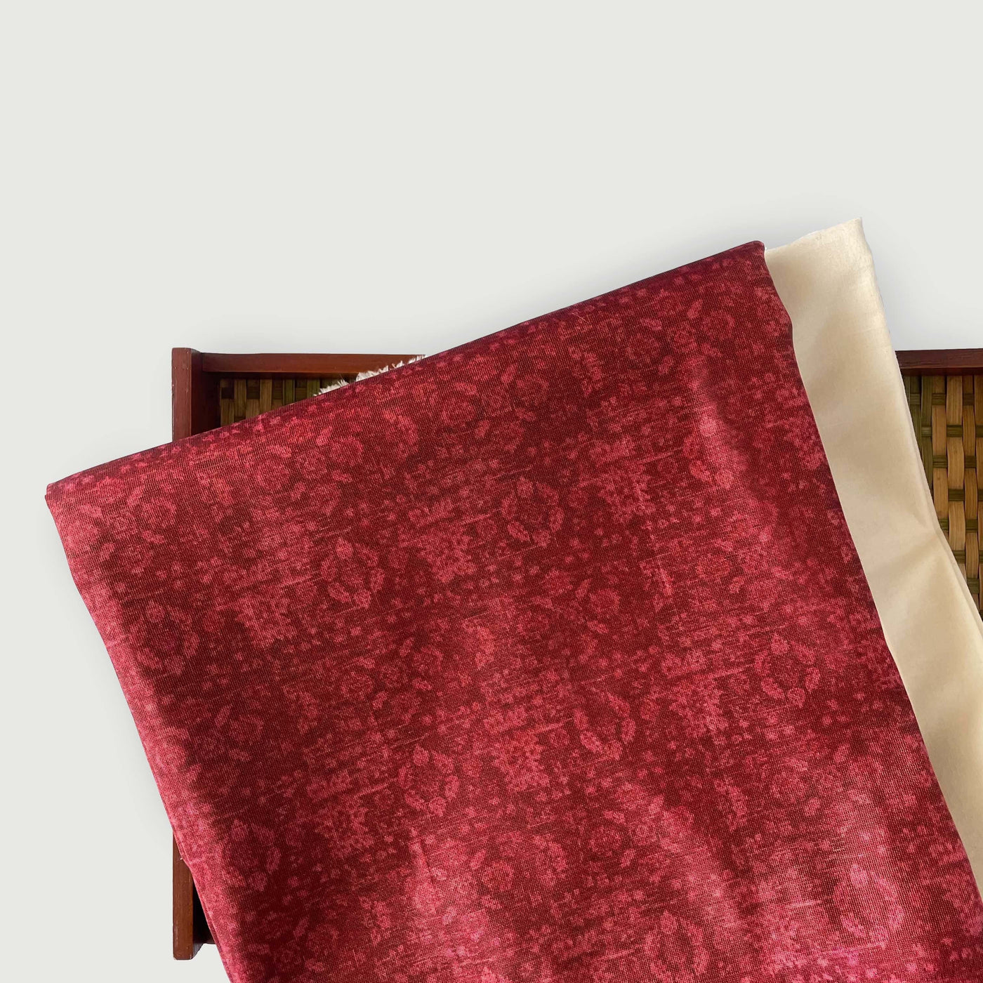 Tussar Silk Kurta Set Kurta Set Regal Red | Mughal Texture Printed Tussar Silk Kurta Fabric (3 Meters) |  and Cotton Pyjama (2.5 Meters) | Unstitched Combo Set