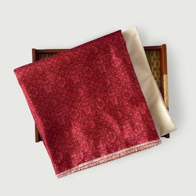 Tussar Silk Kurta Set Kurta Set Regal Red | Mughal Texture Printed Tussar Silk Kurta Fabric (3 Meters) |  and Cotton Pyjama (2.5 Meters) | Unstitched Combo Set