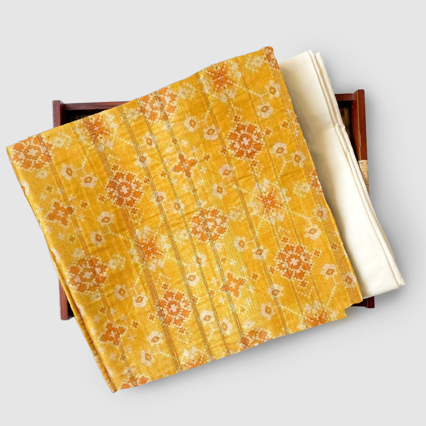 Tussar Silk Kurta Set Kurta Set Unisex Classic Yellow | Digital Printed Unstitched Tussar Silk Kurta Fabric (3 Meters) | and Cotton Pyjama (2.5 Meters) | Unstitched Combo Set
