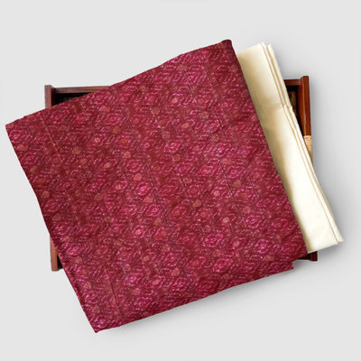 Tussar Silk Kurta Set Kurta Set Unisex Peach Red | Digital Printed Tussar Silk Kurta Fabric (3 Meters) | and Cotton Pyjama (2.5 Meters) | Unstitched Combo Set
