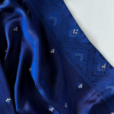 Unstitched Suit unstitched-suits Deep Indigo Blue Guftagu Collection Woven Pure Gaji Silk Unstitched Suit Set